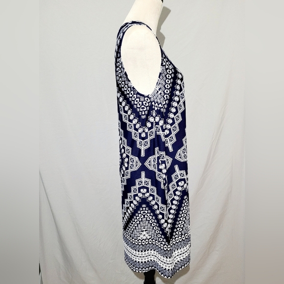 Womans Apt 9 Size Small Blue White Boho Spring Summer Shift Dress With Pockets - Picture 2 of 10
